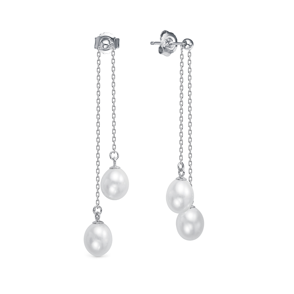Серьги из серебра с белыми жемчужинами "капля" 7,5-8 мм. Артикул 12476 Серьги из серебра с белыми жемчужинами "капля" 7,5-8 мм. Артикул 12476