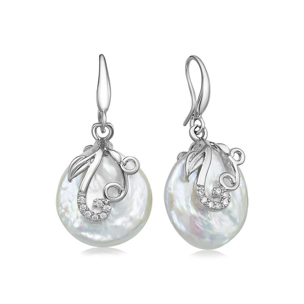 Серьги из серебра с белыми жемчужинами "барокко" 16 мм. Артикул 12599