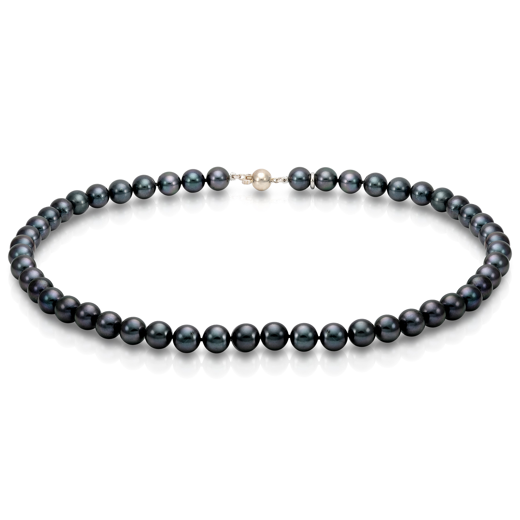 Ожерелье из черного круглого морского жемчуга 9-10 мм. Качество жемчуга наивысшее ААА. Артикул 7693