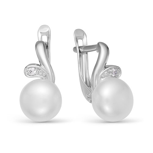 Серьги из белого золота с белыми жемчужинами 8,5-9 мм. Артикул 10131