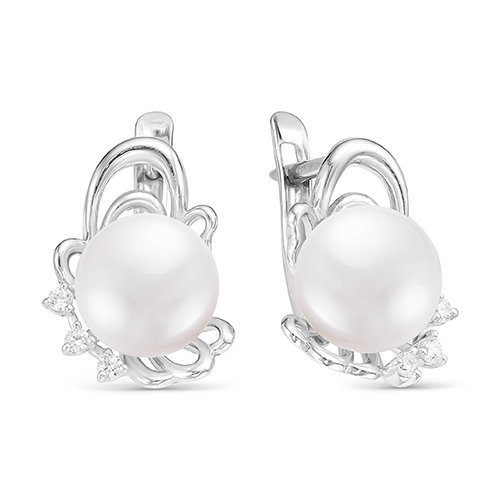 Серьги из серебра с белыми жемчужинами 8-8,5 мм. Артикул 10805 Серьги из серебра с белыми жемчужинами 8-8,5 мм. Артикул 10805