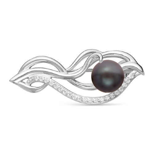 Брошь из серебра с черной жемчужиной 8,5-9 мм. Артикул 8633 Брошь из серебра с черной жемчужиной 8,5-9 мм. Артикул 8633