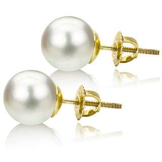 Пусеты из золота 585 пробы с белыми Австралийскими жемчужинами 10,6-10,9 мм. Артикул 9168 Пусеты из золота 585 пробы с белыми Австралийскими жемчужинами 10,6-10,9 мм. Артикул 9168