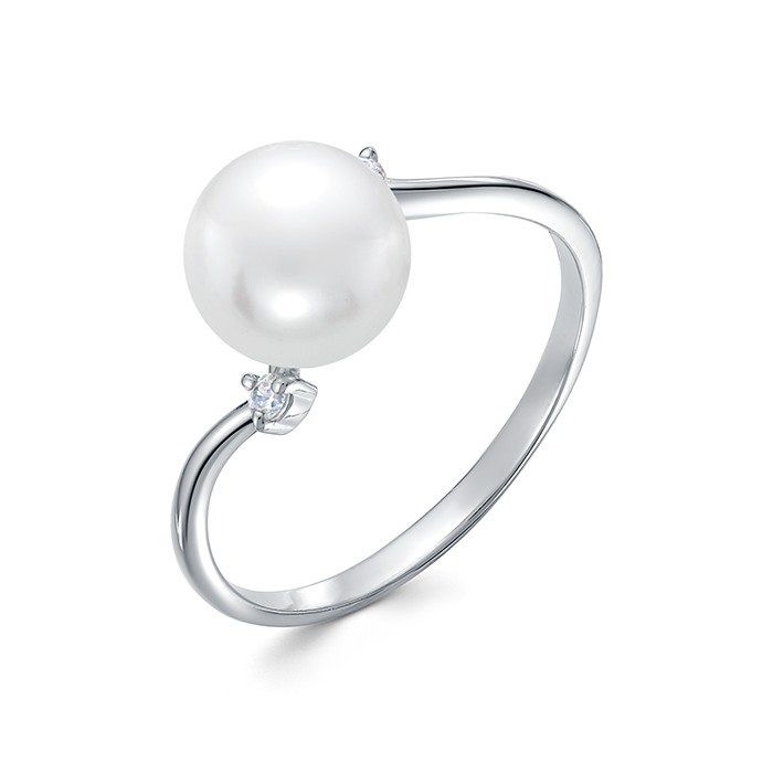 Кольцо из серебра 925 пробы с белой жемчужиной 8-8,5 мм. Артикул 9260