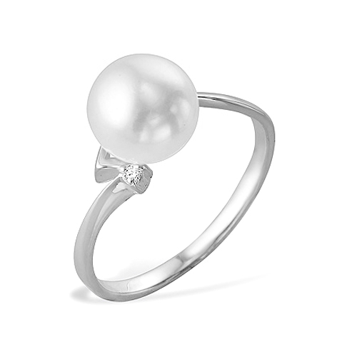Кольцо из серебра 925 пробы с белой речной жемчужиной 7-7,5 мм. Артикул 11387
