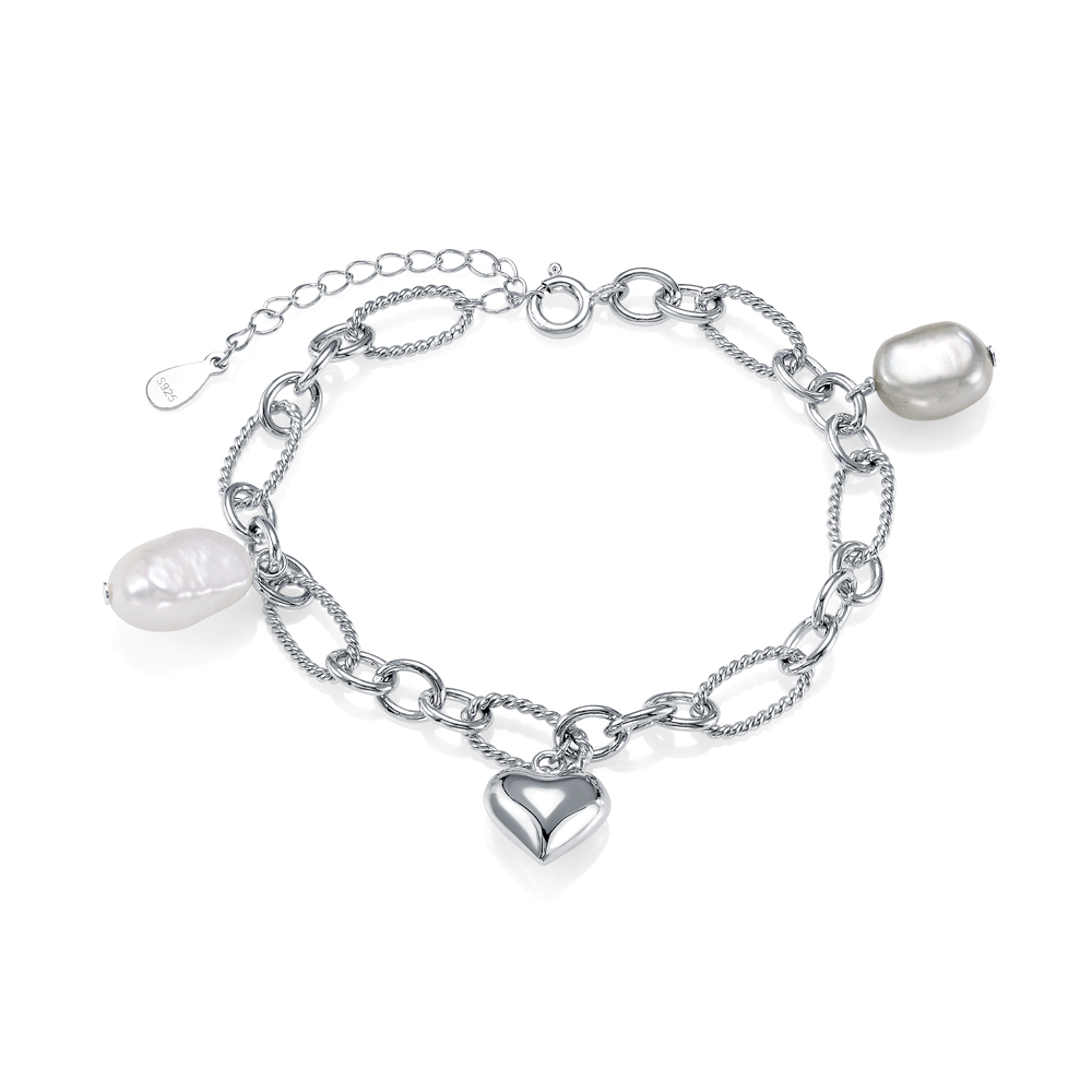 Браслет из серебра с барочными жемчужинами 8-10 мм. Качество жемчуга наивысшее ААА. Артикул 12823