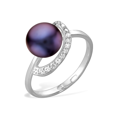 Кольцо из серебра 925 пробы с черной жемчужиной 7,5-8 мм. Артикул 11494