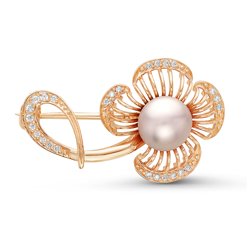 Брошь из серебра с лавандовой речной жемчужиной 7,5-8 мм. Артикул 10906