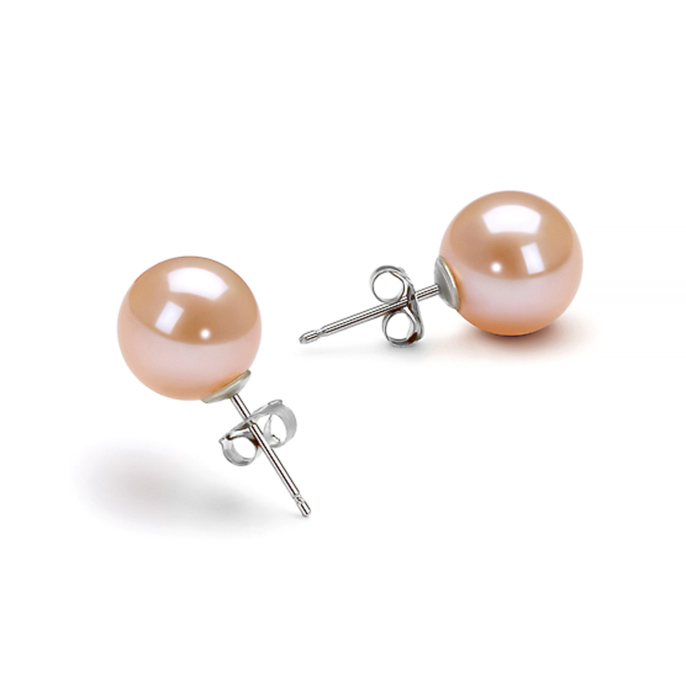 Пусеты из серебра с розовыми жемчужинами 7,5-8 мм. Артикул 9169