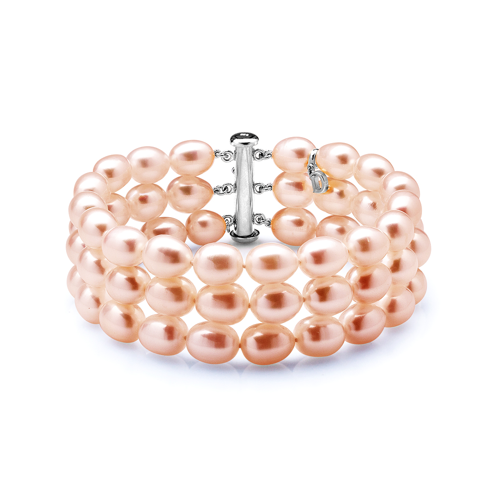Браслет в 3 ряда из розового речного жемчуга 7,5-8 мм. Качество жемчуга наивысшее ААА. Артикул 10619 Браслет в 3 ряда из розового речного жемчуга 7,5-8 мм. Качество жемчуга наивысшее ААА. Артикул 10619
