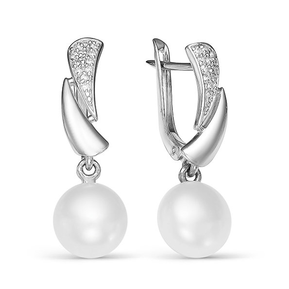 Серьги из серебра с белыми жемчужинами 8,5-9 мм. Артикул 12116