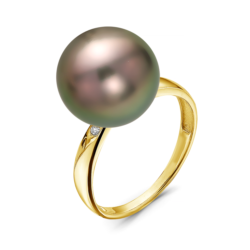Кольцо из золота 585 пробы с черной Таитянской жемчужиной 12-12,5 мм. Артикул 10328