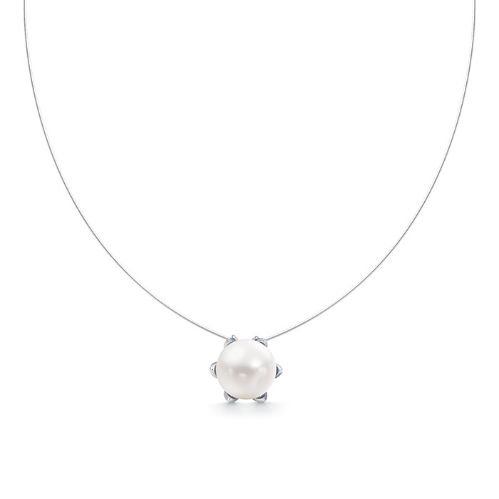 Колье на леске с кулоном из серебра 925 пробы с белой жемчужиной 11-11,5 мм. Артикул 12868