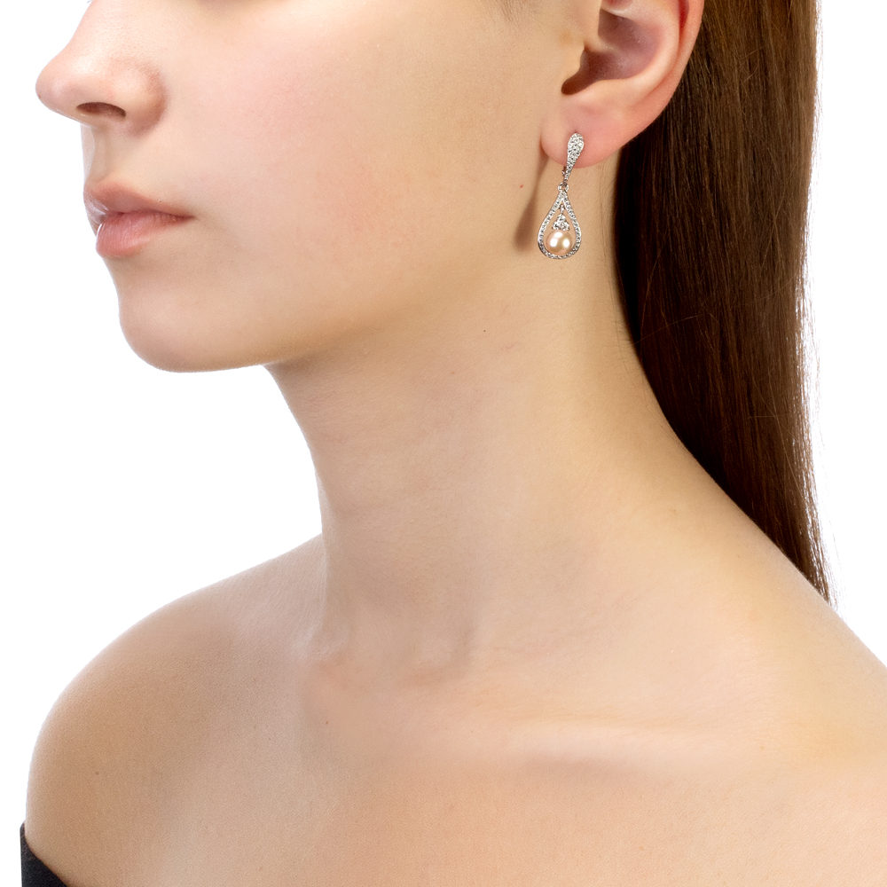 Серьги из серебра с розовыми жемчужинами 6,5-7 мм. Артикул 11870