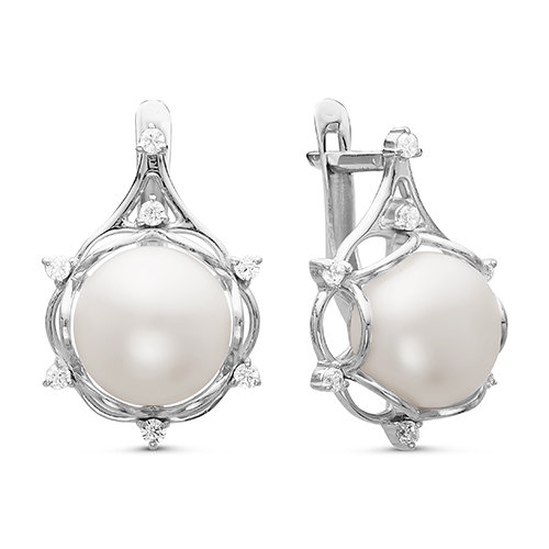 Серьги из серебра с белыми жемчужинами 9,5-10 мм. Артикул 11316