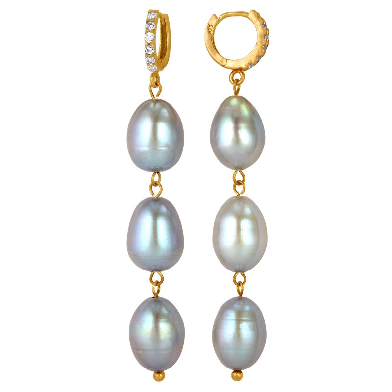 Длинные серьги из серебра c серыми жемчужинами 10-11 мм. Артикул 8662