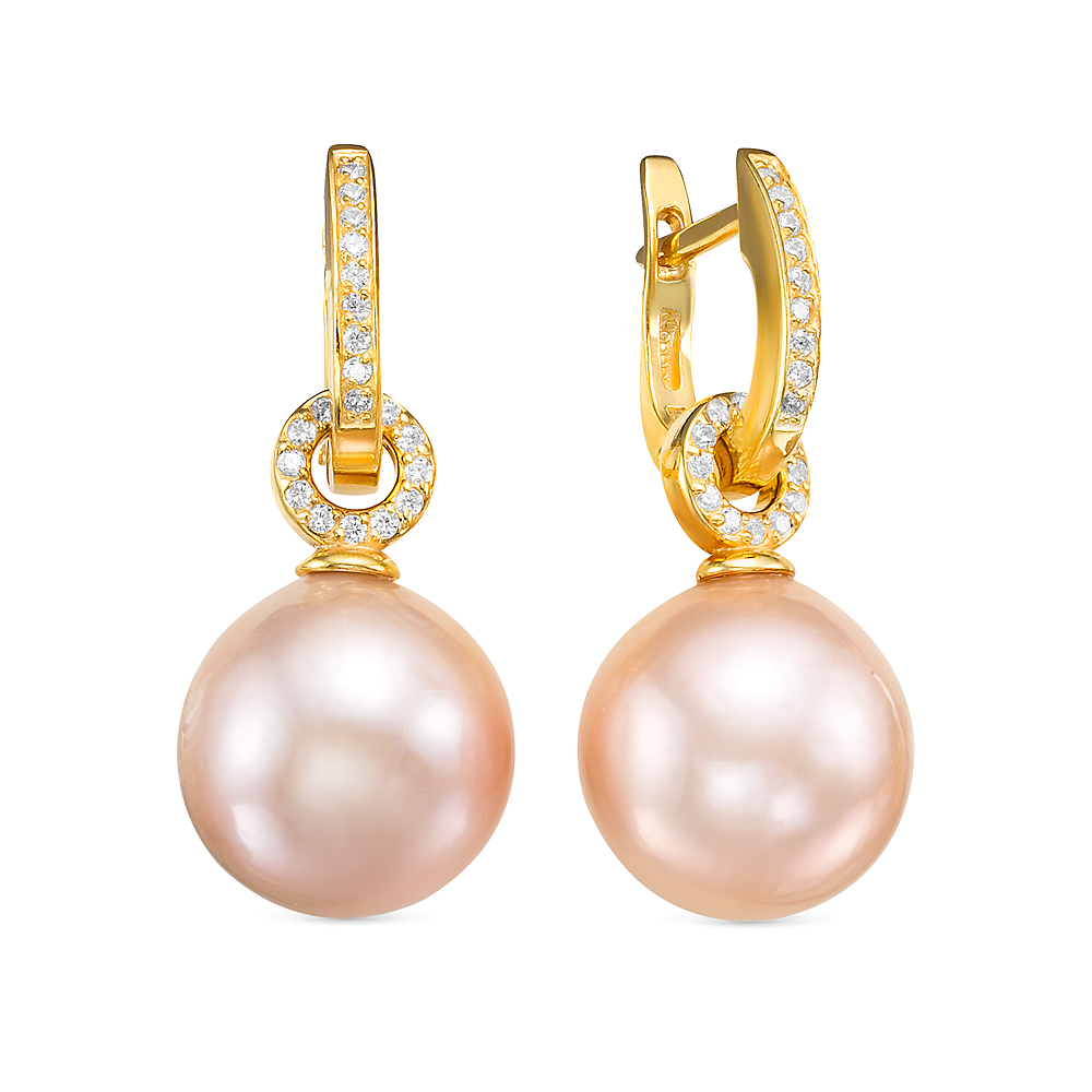 Серьги из серебра с розовыми японскими жемчужинами 12,5 мм. Артикул 12458