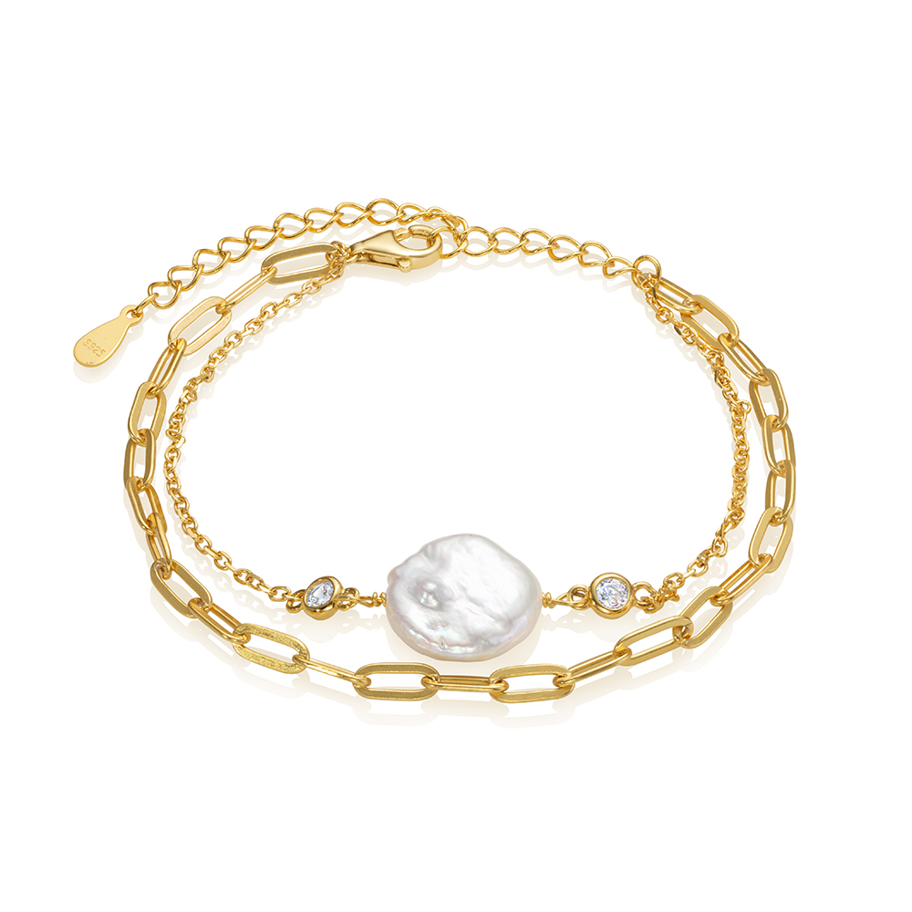 Браслет из серебра с белыми жемчужинами "Барокко" 12 мм. Качество жемчуга наивысшее ААА. Артикул 12824