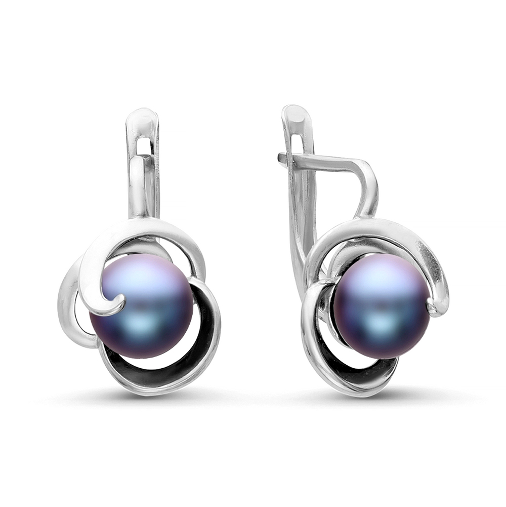 Серьги из серебра с черными жемчужинами 7-7,5 мм. Артикул 10766 Серьги из серебра с черными жемчужинами 7-7,5 мм. Артикул 10766