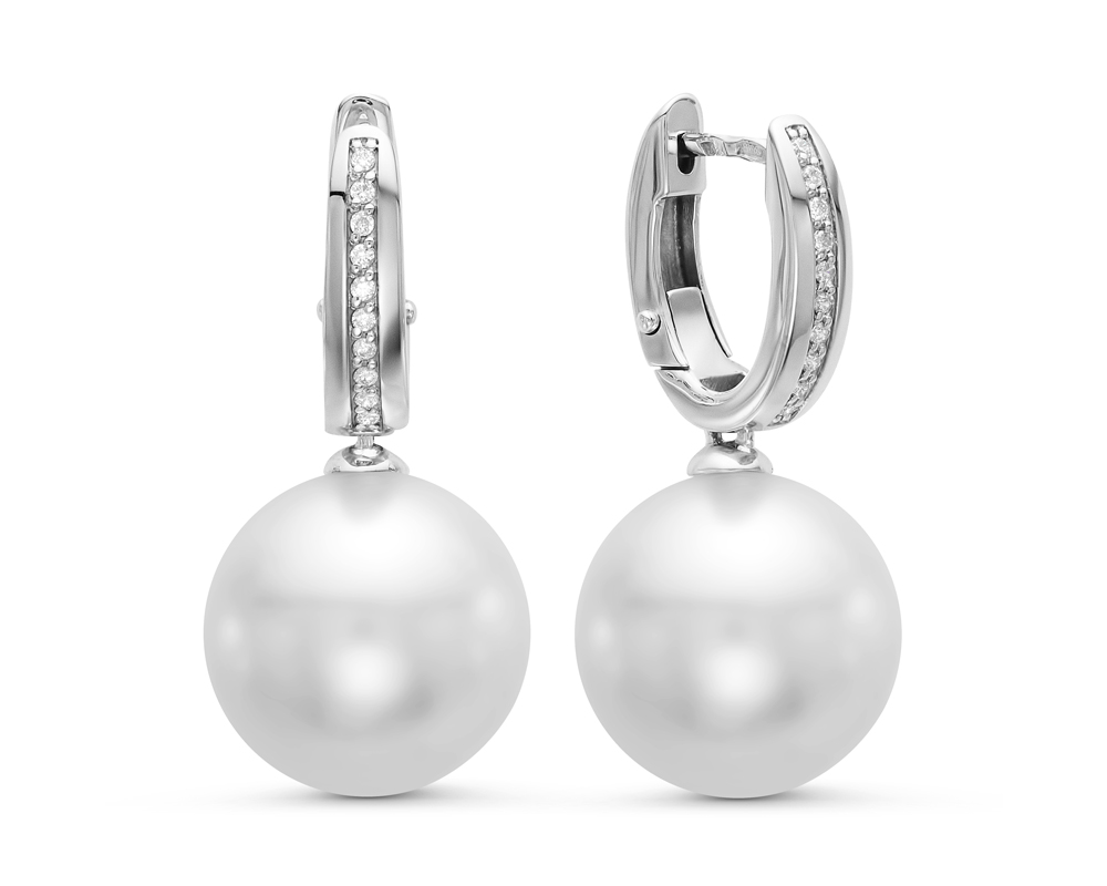 Серьги из золота с японскими речными жемчужинами 13-14 мм. Артикул 11232