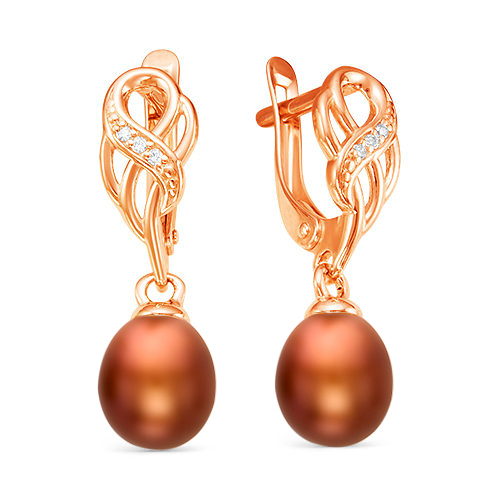 Серьги из серебра с шоколадными жемчужинами "капля" 8,5-9 мм. Артикул 12540