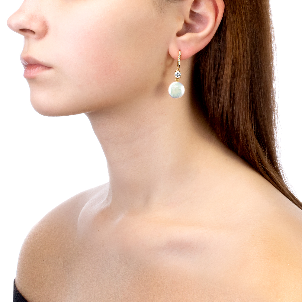 Серьги из серебра с белыми жемчужинами "барокко" 13,5-14 мм. Артикул 12478 Серьги из серебра с белыми жемчужинами "барокко" 13,5-14 мм. Артикул 12478