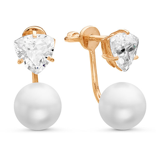 Двойные пусеты "Dior" из серебра с белыми жемчужинами 8,5-9 мм. Артикул 11584