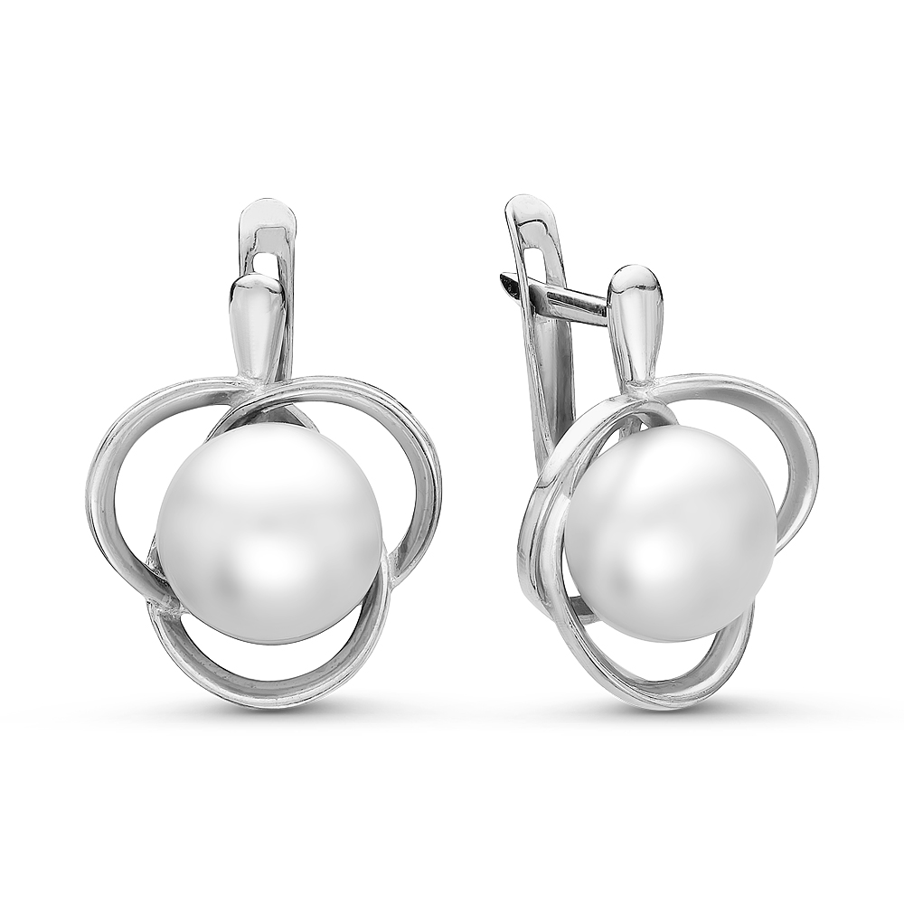 Серьги из серебра с белыми жемчужинами 8,5-9 мм. Артикул 10820