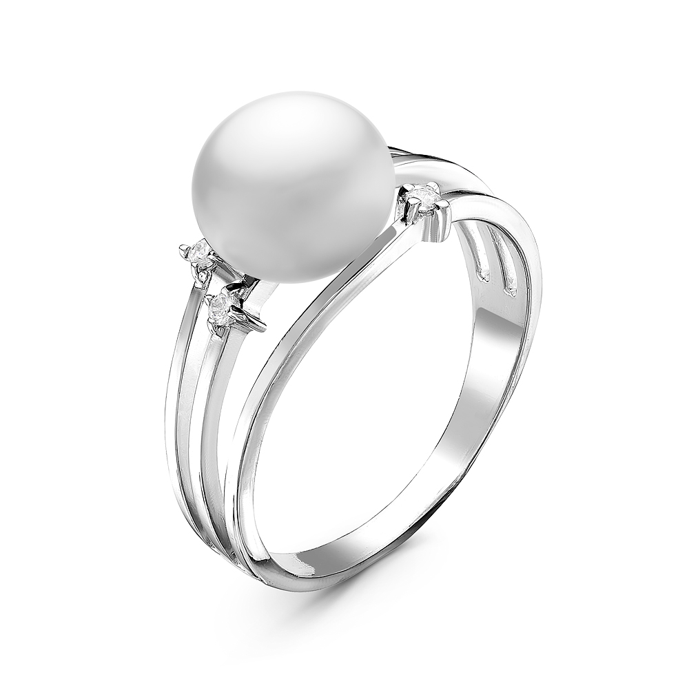 Кольцо из серебра 925 пробы с белой жемчужиной 8,5-9 мм. Артикул 10925