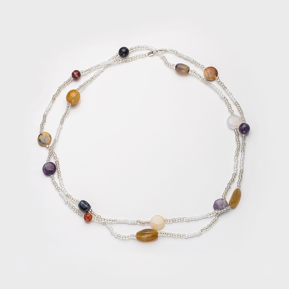 Длинные бусы из самоцветов и бисера. Артикул 12645