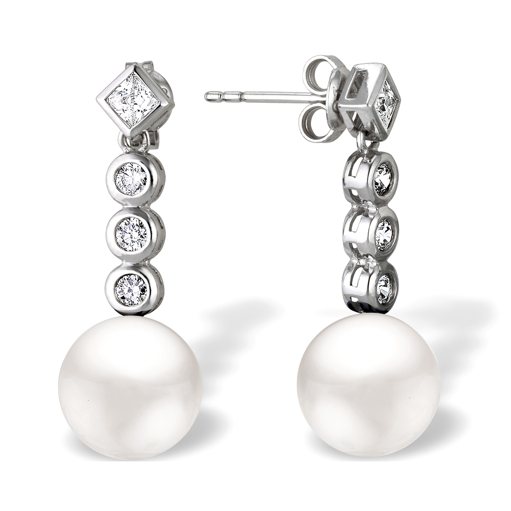 Серьги из серебра с белыми жемчужинами 8,5-9 мм. Артикул 11444