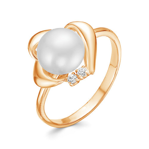 Кольцо из красного золота 585 пробы с белой жемчужиной 7,5-8 мм. Артикул 12781
