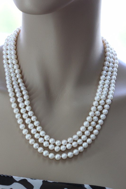 Бусы из белого круглого речного жемчуга 6-6,5 мм. Качество жемчуга наивысшее ААА. Артикул 7738