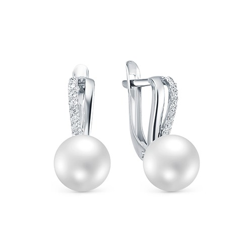 Серьги из серебра с белыми жемчужинами 8-8,5 мм. Артикул 10419