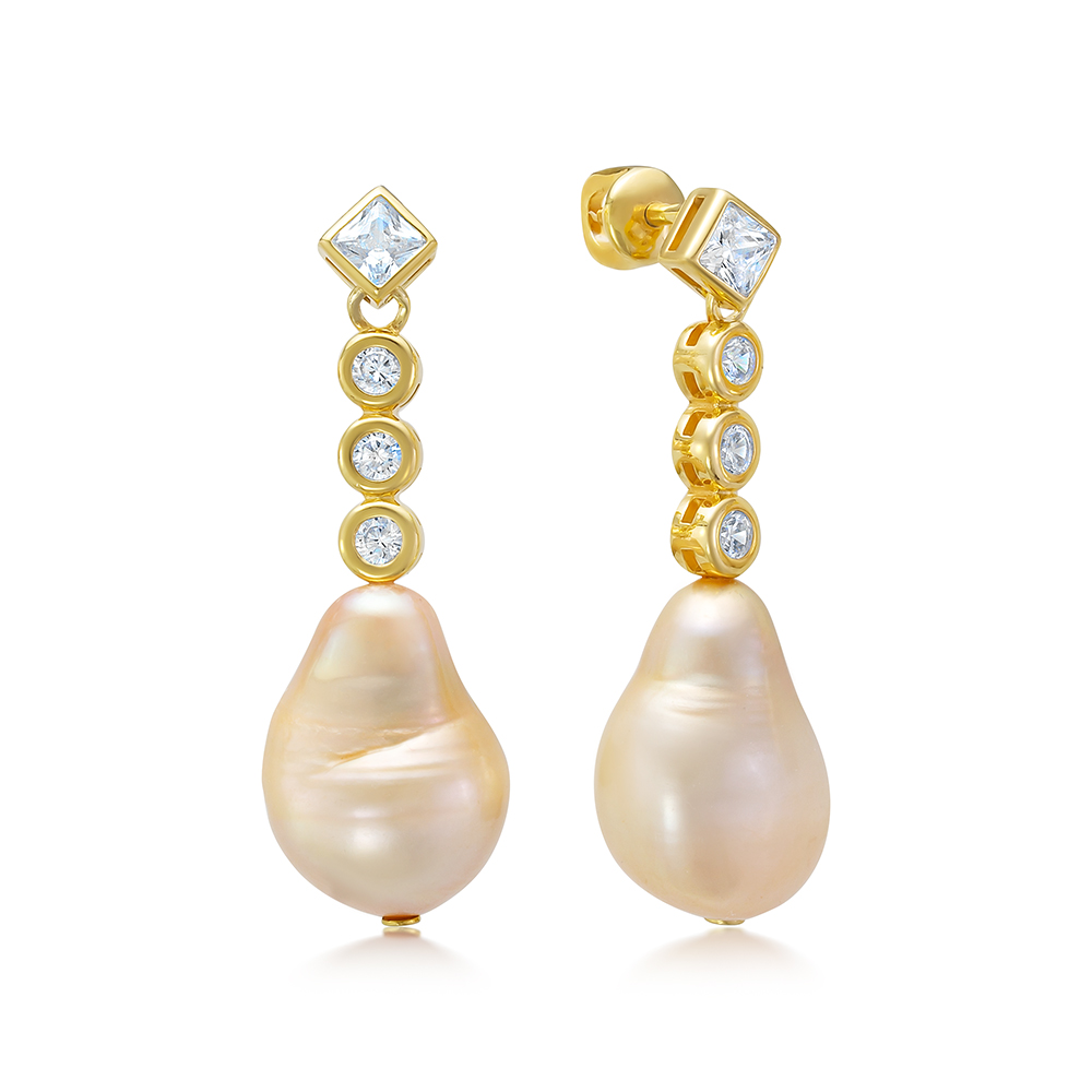 Серьги из серебра с золотистыми жемчужинами "Барокко" 11-12 мм. Артикул 12608