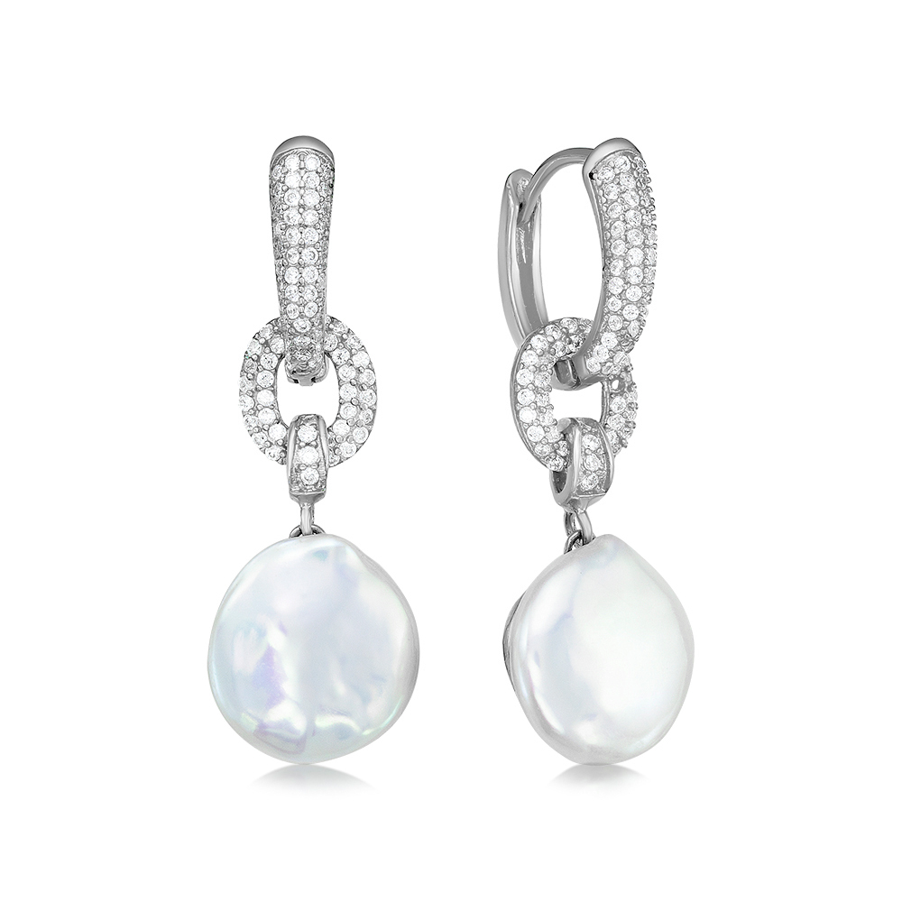 Серьги из серебра c белыми жемчужинами "Барокко" 13 мм. Артикул 10206