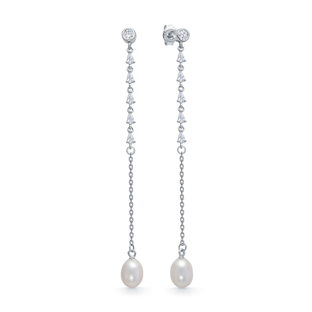 Серьги из серебра с белыми речными жемчужинами 7,5-8 мм. Артикул 11345