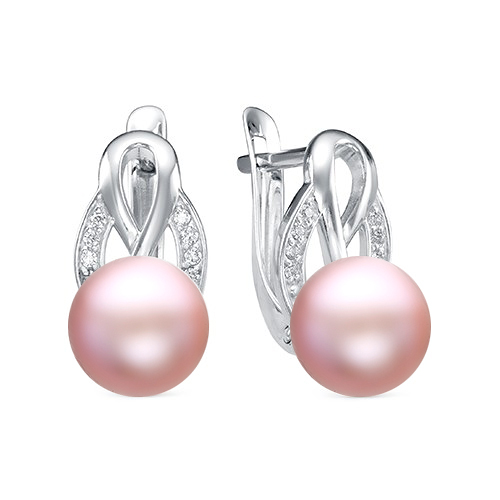 Серьги из серебра с розовыми жемчужинами 8,5-9 мм. Артикул 11272 Серьги из серебра с розовыми жемчужинами 8,5-9 мм. Артикул 11272