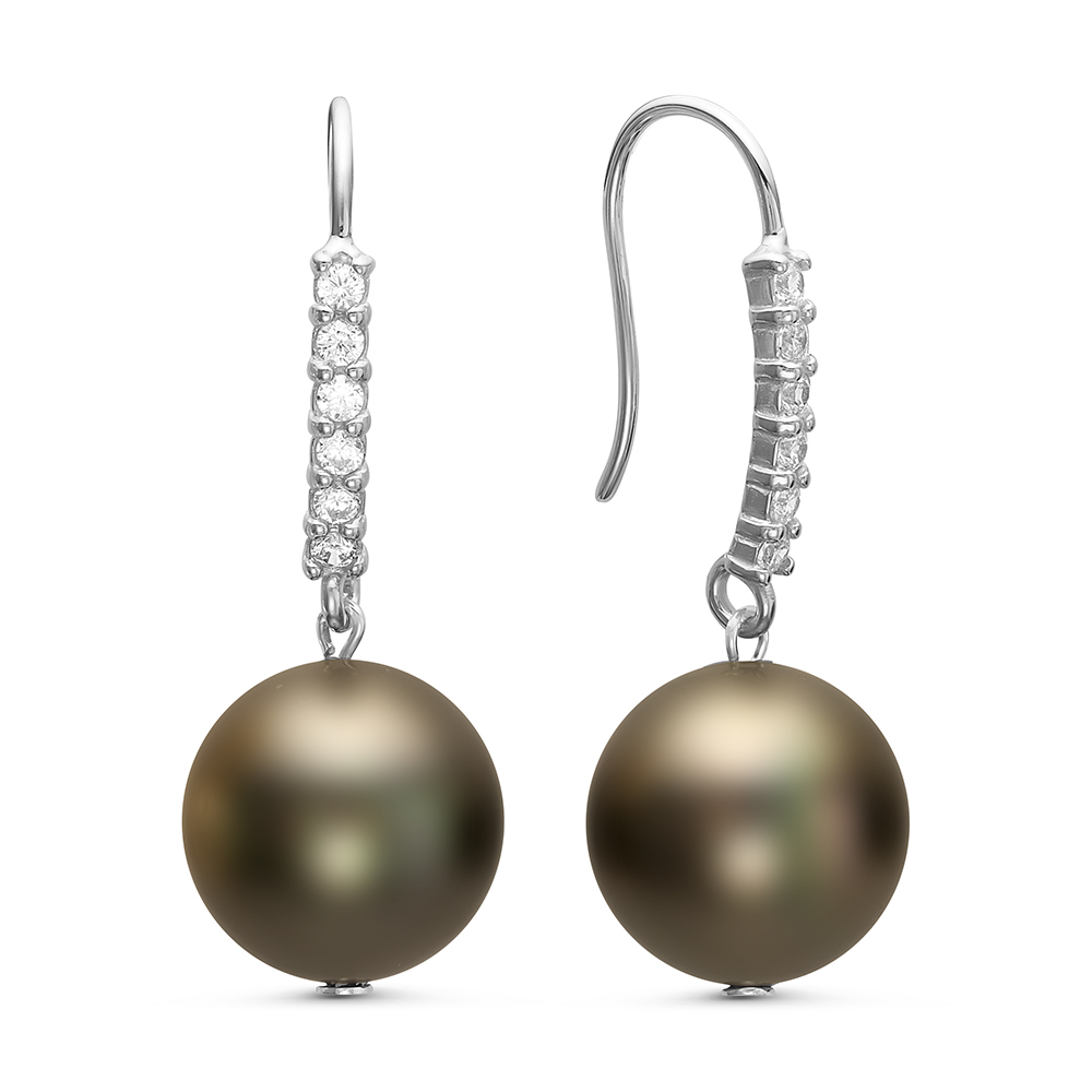 Серьги из серебра с черными жемчужинами "Майорика" 12 мм. Артикул 11266