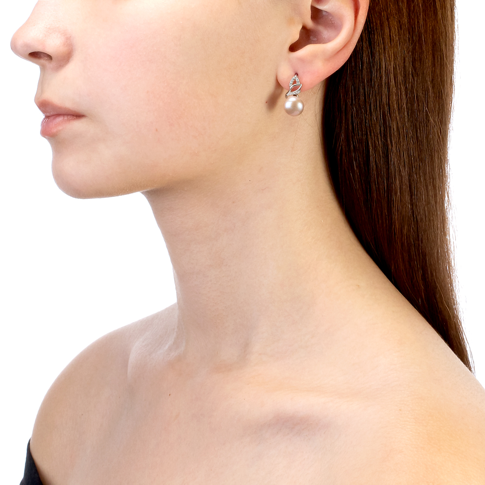 Серьги из серебра с розовыми жемчужинами 9,5-10 мм. Артикул 12209 Серьги из серебра с розовыми жемчужинами 9,5-10 мм. Артикул 12209