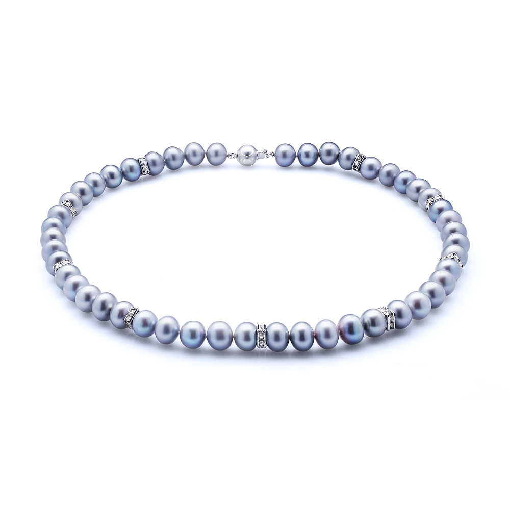 Ожерелье со стразами из серого речного жемчуга 8,5-9,5 мм. Качество жемчуга наивысшее ААА. Артикул 10610 Ожерелье со стразами из серого речного жемчуга 8,5-9,5 мм. Качество жемчуга наивысшее ААА. Артикул 10610