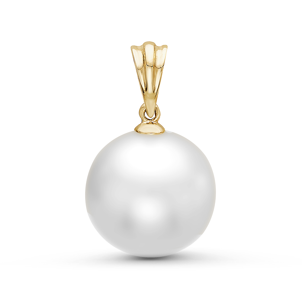 Кулон из желтого золота 585 пробы с белой Австралийской жемчужиной 12,6-12,9 мм. Артикул 10834 Кулон из желтого золота 585 пробы с белой Австралийской жемчужиной 12,6-12,9 мм. Артикул 10834