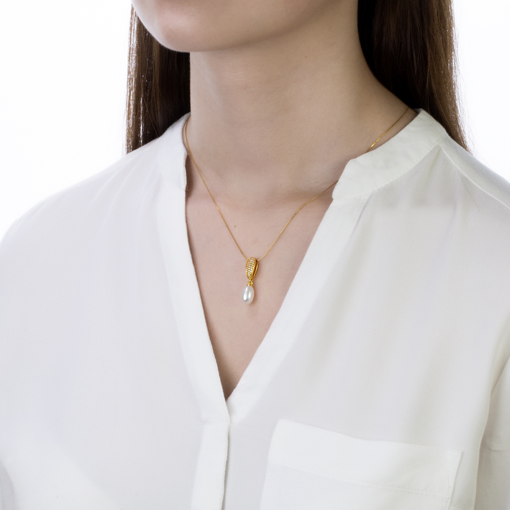 Кулон из серебра с белой жемчужиной 7,5-8 мм. Артикул 11570