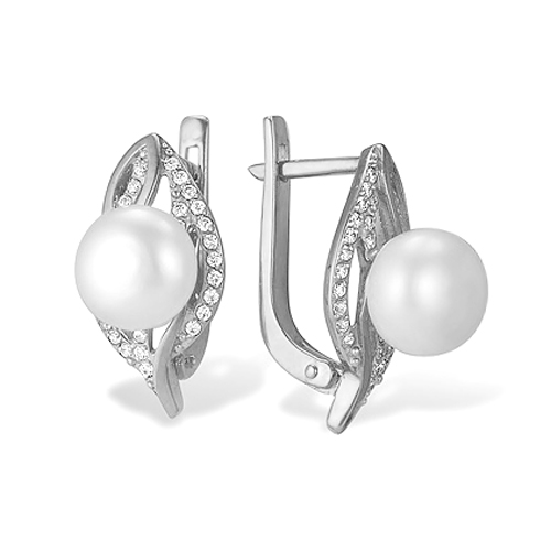 Серьги из белого золота с белыми жемчужинами 8-8,5 мм. Артикул 11987