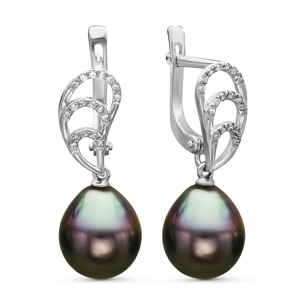 Серьги из серебра с Таитянскими жемчужинами 10-10,5 мм. Артикул 10720