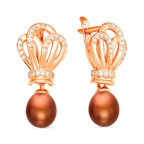 Серьги из серебра с шоколадными жемчужинами "капля" 8,5-9 мм. Артикул 12539