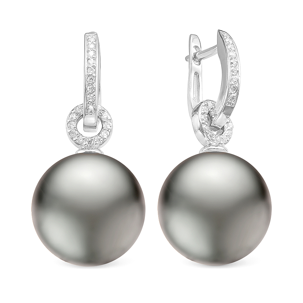 Серьги из золота с серыми Таитянскими жемчужинами 12-12,5 мм. Артикул 12112 Серьги из золота с серыми Таитянскими жемчужинами 12-12,5 мм. Артикул 12112