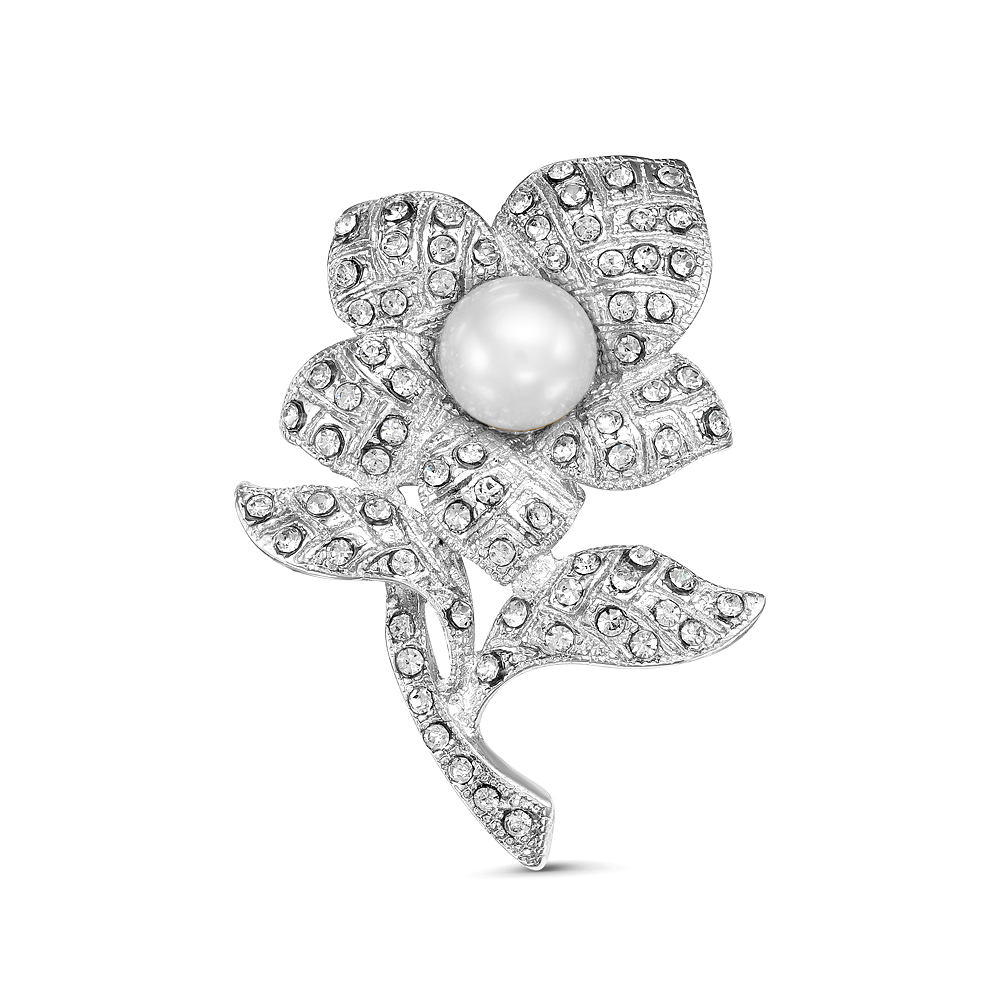 Брошь "Цветок" из сплава с белой жемчужиной 11 мм. Артикул 8620