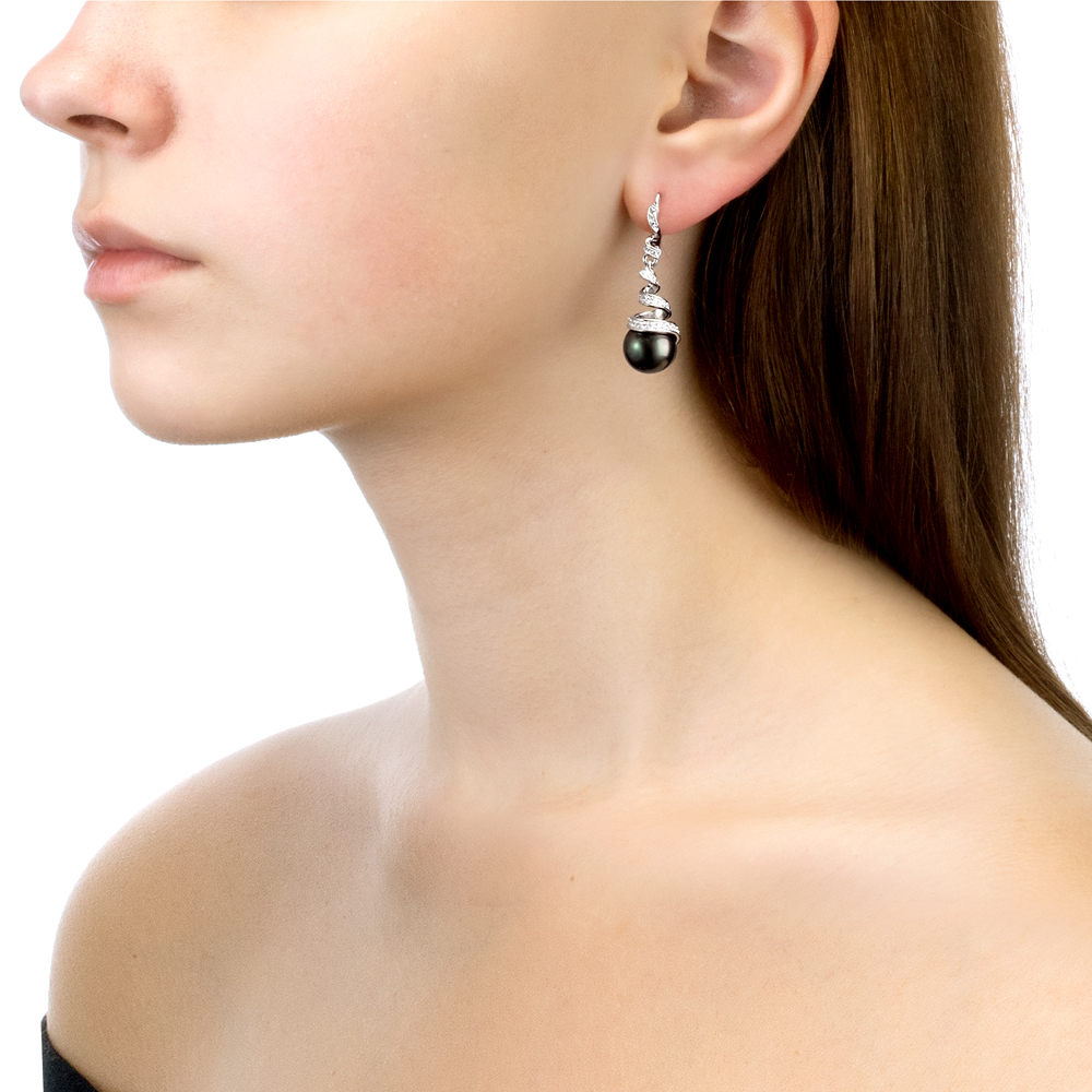 Серьги из серебра с черными жемчужинами 10,5-11 мм. Артикул 11283 Серьги из серебра с черными жемчужинами 10,5-11 мм. Артикул 11283