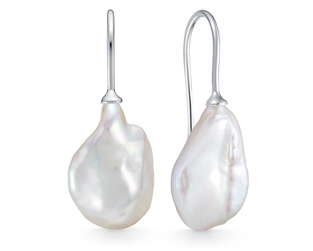 Серьги из серебра с белыми жемчужинами "барокко" 10-13 мм. Артикул 12492